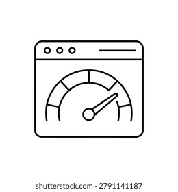 Speedometer dashboard icon inside browser window for website performance, conversion rate metric, and analytics gauge vector illustration