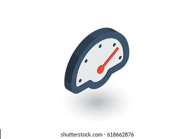 Speedometer, Dashboard Isometric Flat Icon. 3d Vector Colorful Illustration. Pictogram Isolated On White Background