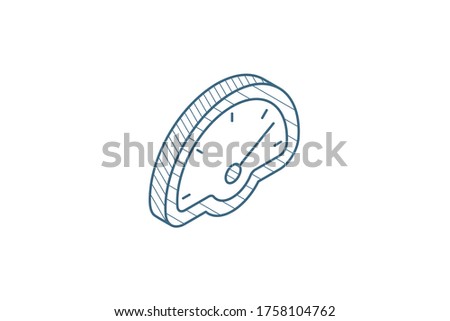 speedometer, dashboard isometric icon. 3d vector illustration. Isolated line art technical drawing. Editable stroke