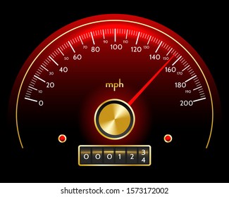 Speedometer dashboard with miles counter in Retro style. Vector illustration.