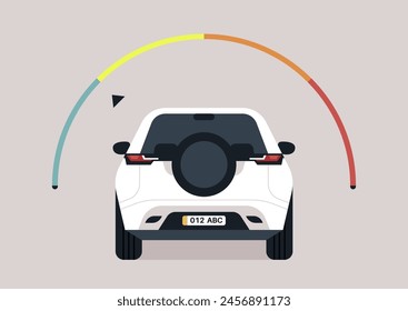 a speedometer displaying the current speed of the vehicle, a car equipped with indicators, which provide alerts or warnings when the driver exceeds the posted limit