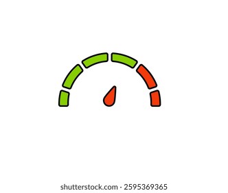 Speedometer featuring a needle indicator and sections colored green to red, indicating variance.