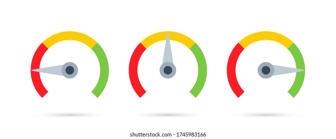 Speedometer. Feedback concept. Rating customer satisfaction meter. Colorful speedometer vector icon, isolated. Tachometer icons. Performance measurement symbol. Vector illustration