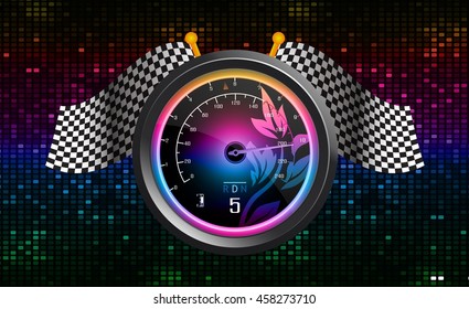 Speedometer with flags background. Vector