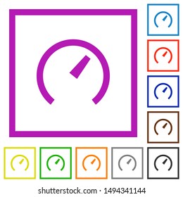 Speedometer flat color icons in square frames on white background