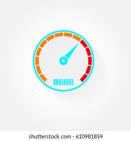 Speedometer flat icon with arrow. Gauge or meter sign with shadow. Vector illustration.