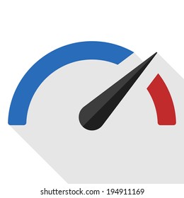 Speedometer flat icon with long shadow on white background