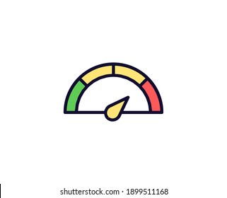 Speedometer flat icon. Thin line signs for design logo, visit card, etc. Single high-quality outline symbol for web design or mobile app. Sign outline pictogram.