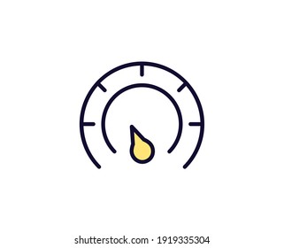 Speedometer flat icon. Thin line signs for design logo, visit card, etc. Single high-quality outline symbol for web design or mobile app. Sign outline pictogram.