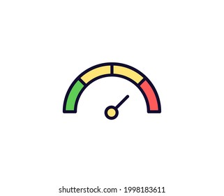 Speedometer flat icon. Thin line signs for design logo, visit card, etc. Single high-quality outline symbol for web design or mobile app. Siign outline pictogram.