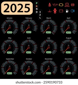Speedometer in the form of a calendar for 2025.