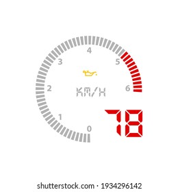 Speedometer Gauge, Car Speed Scale Dial Dashboard Vector Odometer. Car Speed Gage Board Counter With Kilometers Or Km Per Hour Arrow And Engine Oil Indicator