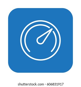 Speedometer, Gauge flat line icon, linear vector sign on colorful rounded square button isolated on white. Symbol, logo illustration. Flat design, pixel perfect