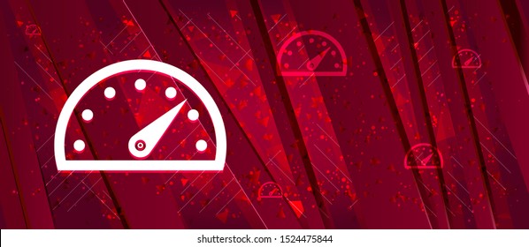 Speedometer gauge icon isolated on Abstract design bright red banner background