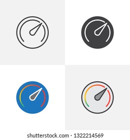 Speedometer gauge icon. Line, glyph and filled outline colorful version, tachometer outline and filled vector sign. Symbol, logo illustration. Different style icons set
