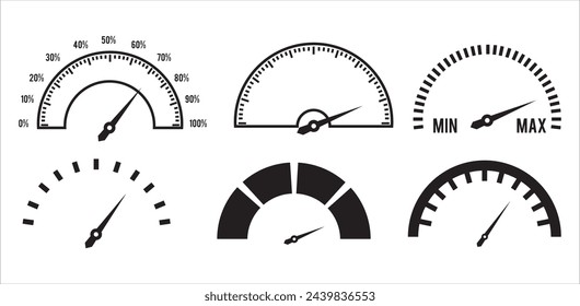 Speedometer or gauge icons set. Info graphic and car instrument design isolated elements