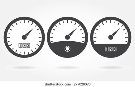 Speedometer or gauge icons set. Infographic and car instrument design elements. Vector illustration.