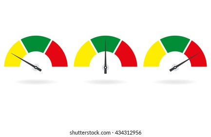 Speedometer or gauge icons set. Infographic and car instrument design elements. Vector illustration.