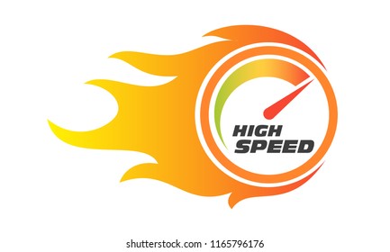 Speedometer gauge indicator of high speed performance internet service with flame ignite