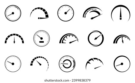 Speedometer gauge indicator icon collection. Speedometer, tachometer icon. Set of speedometer, odometer, dashboard, car speedometer, efficiency, velocity, gauge