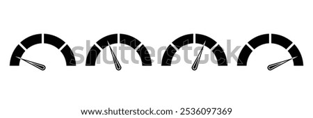 Speedometer gauge, linear style icon. performance measurement, speed, or efficiency. Editable stroke width.