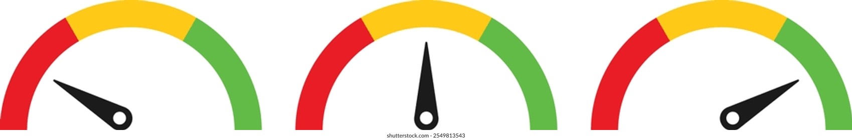 Speedometer, gauge meter icon set. Speed dial indicator. high barometers, dashboard with arrows
