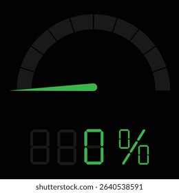 Speedometer gauge meter icon showing 0% for infographic use. Speed indicator, performance level, risk gauge and score progress scale. Vector illustration