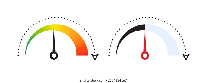 Speedometer, gauge meter icons. Risk Gauge Scale. Dial indicator. Vector scalable graphics