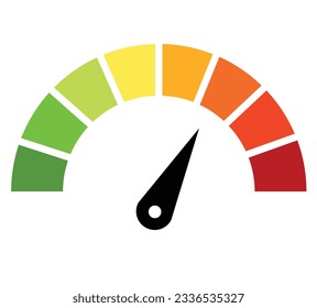 Speedometer, gauge meter icons. Vector scale, level of performance. Speed dial indicator . Green and red, low and high barometers, dashboard with arrows. Infographic of risk, gauge, score progress. svg