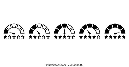 speedometer gauge meter and star icon symbol vector design black white color simple flat illustration sets