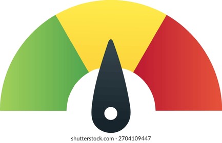 Indicador de velocímetro con zonas rojas, amarillas y verdes, icono de Vector plano