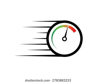 Speedometer gauge showing high velocity with motion lines, representing fast internet or rapid progress.