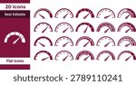 Speedometer Gauge Solid Flat Vector Icons Set — Dashboard, Meter, Dial, Speed, Performance, Indicator, Tachometer, Rating, Level, Progress, Measurement Symbol Collection