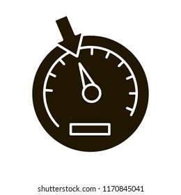 Speedometer glyph icon. Dashboard. Car instrument panel. Silhouette symbol. Negative space. Vector isolated illustration