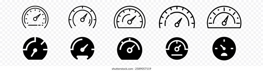 Speedometer Glyph Icon – Vehicle Dashboard Speed Gauge Silhouette for Performance and Acceleration Monitoring, Speedometer icon set