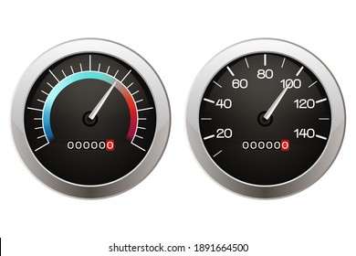 Speedometer With A Grey Arrow. Car Dashboard. Vehicle Speed Meter Set.