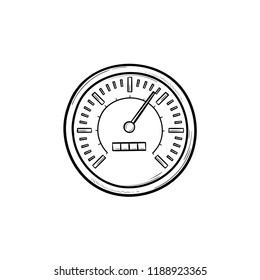 Speedometer hand drawn outline doodle icon. Speed limit gauge, speed control indicator and measurement concept. Vector sketch illustration for print, web, mobile and infographics on white background.