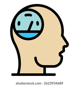 Speedometer in the head icon. Outline speedometer in the head vector icon color flat isolated