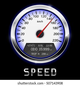 Speedometer with high speed indication. Kilometers per hour. Vector illustration