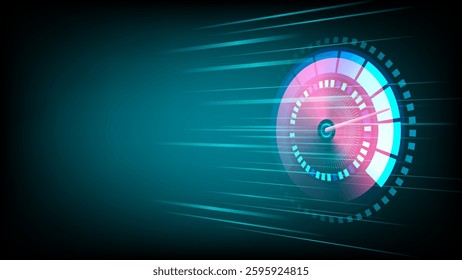 Speedometer HUD Futuristic style, round download progress bar or round indicator of web speed glow blue light Gauge control for speed measurement. Analog tachometer, vector design