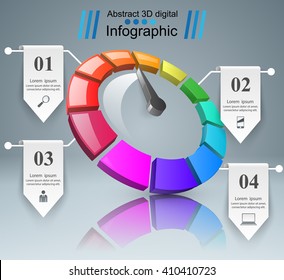 Speedometer icon. 3D infographic design template and marketing icons.