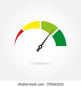 Speedometer icon with arrow. Meter and gauge element. Vector illustration.