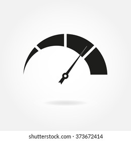 Speedometer icon with arrow. Meter and gauge element. Vector illustration.