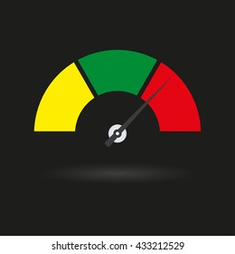 Speedometer icon with arrow. Meter and gauge element. Vector illustration.