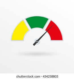 Speedometer icon with arrow. Meter and gauge element. Vector illustration.