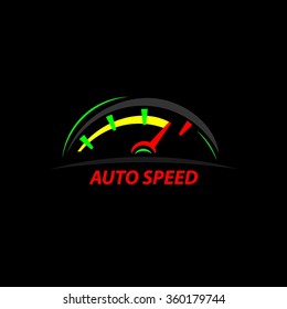 speedometer icon black background. Mechanic service and mechanics, engineering design work.