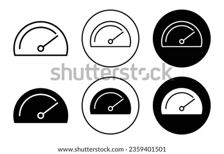 speedometer icon. Car or bike tachometer display symbol. Power voltage or sped dial gauge vector. Odometer indicator panel sign. Pressure measurement scale sign.