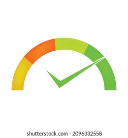 Speedometer icon with a checkmark. Colorful Info-graphic