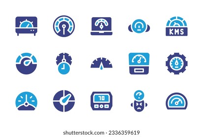 Speedometer icon collection. Duotone color. Vector illustration. Containing speedometer, thermometer, dashboard, gauge, productivity.