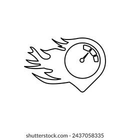 speedometer icon, flame, speed, on a white background, vector illustration
